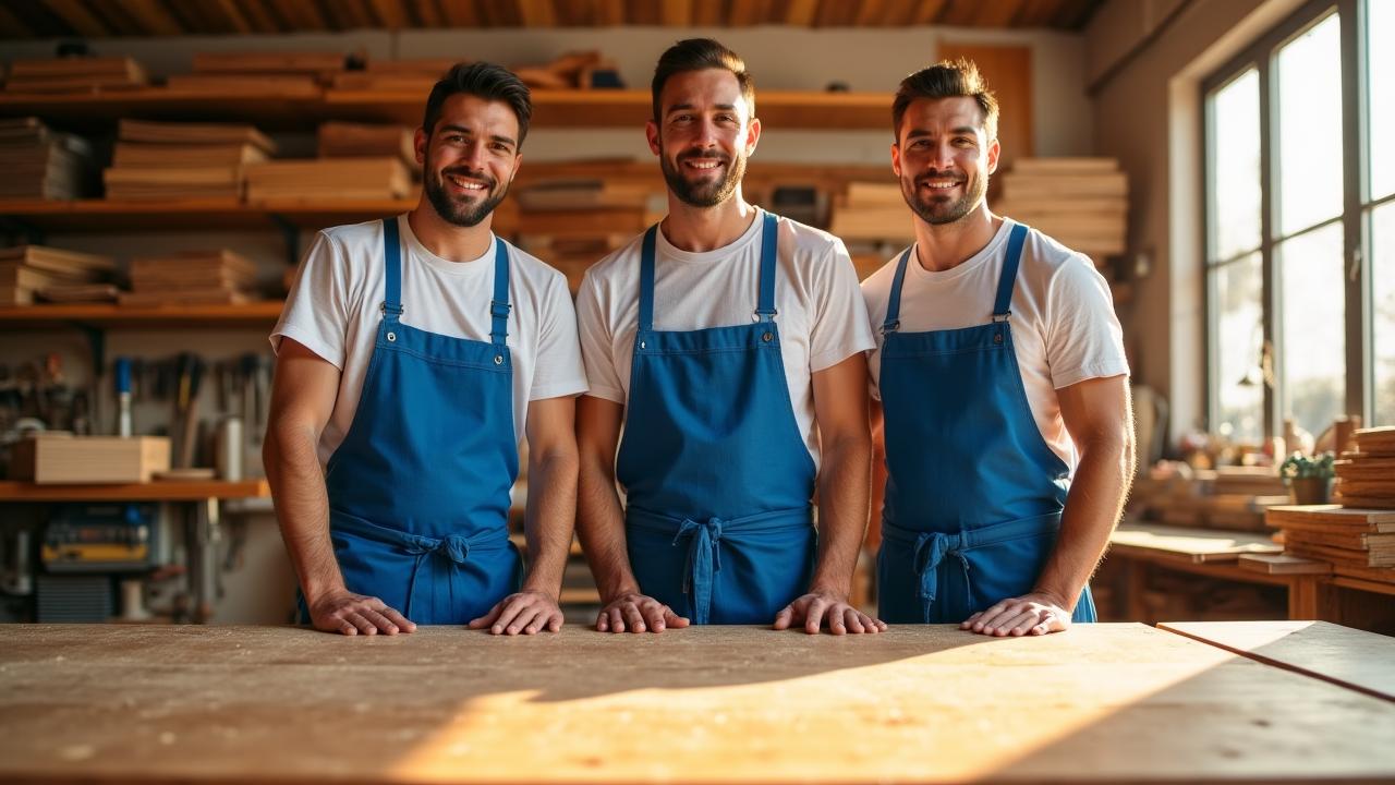 Equipo de artesanos de Crepúsculo Madera en su taller de Madrid